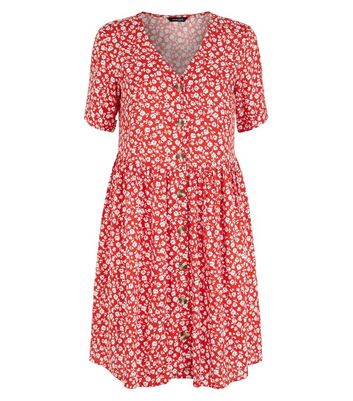 red floral button up dress