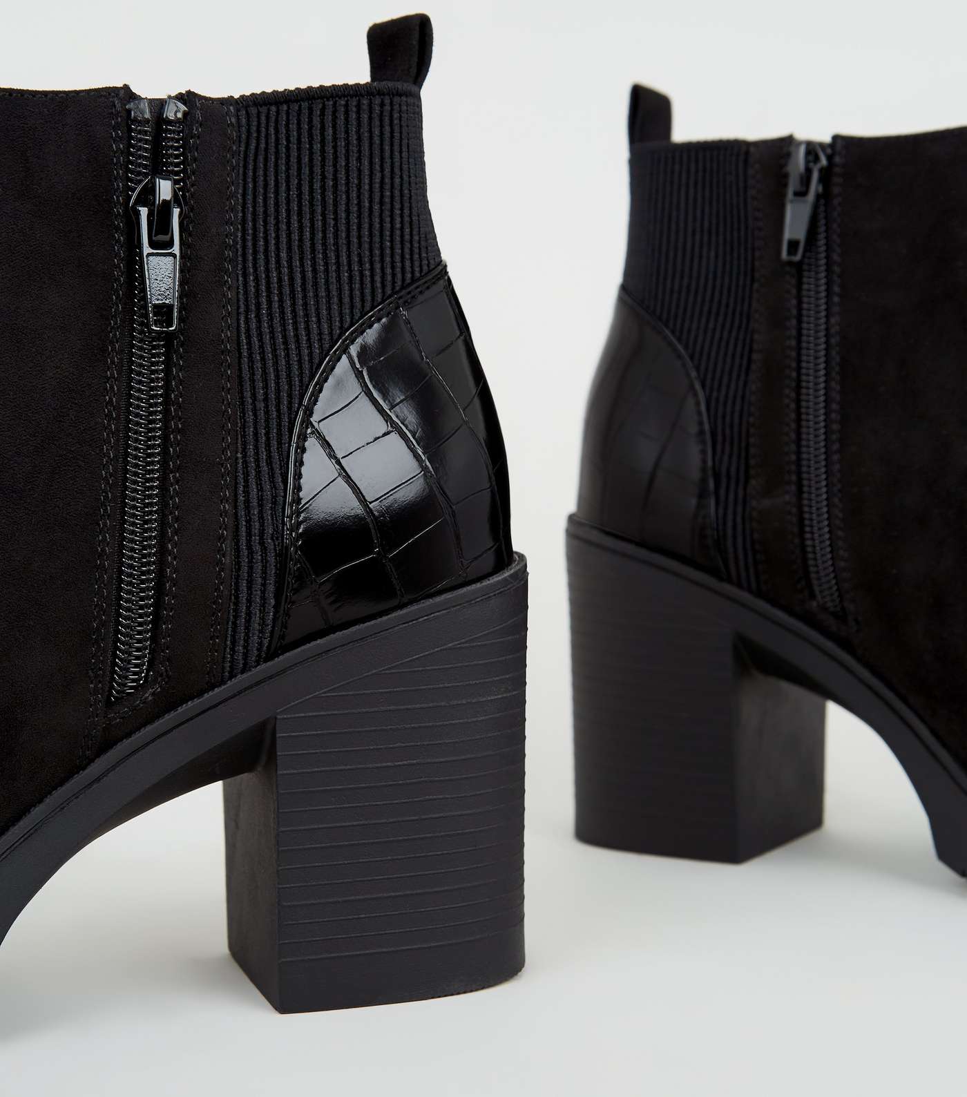 Black Faux Croc Panel Chunky Chelsea Boots Image 3