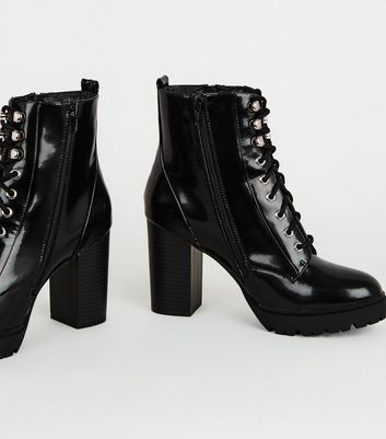 patent lace up heeled boots