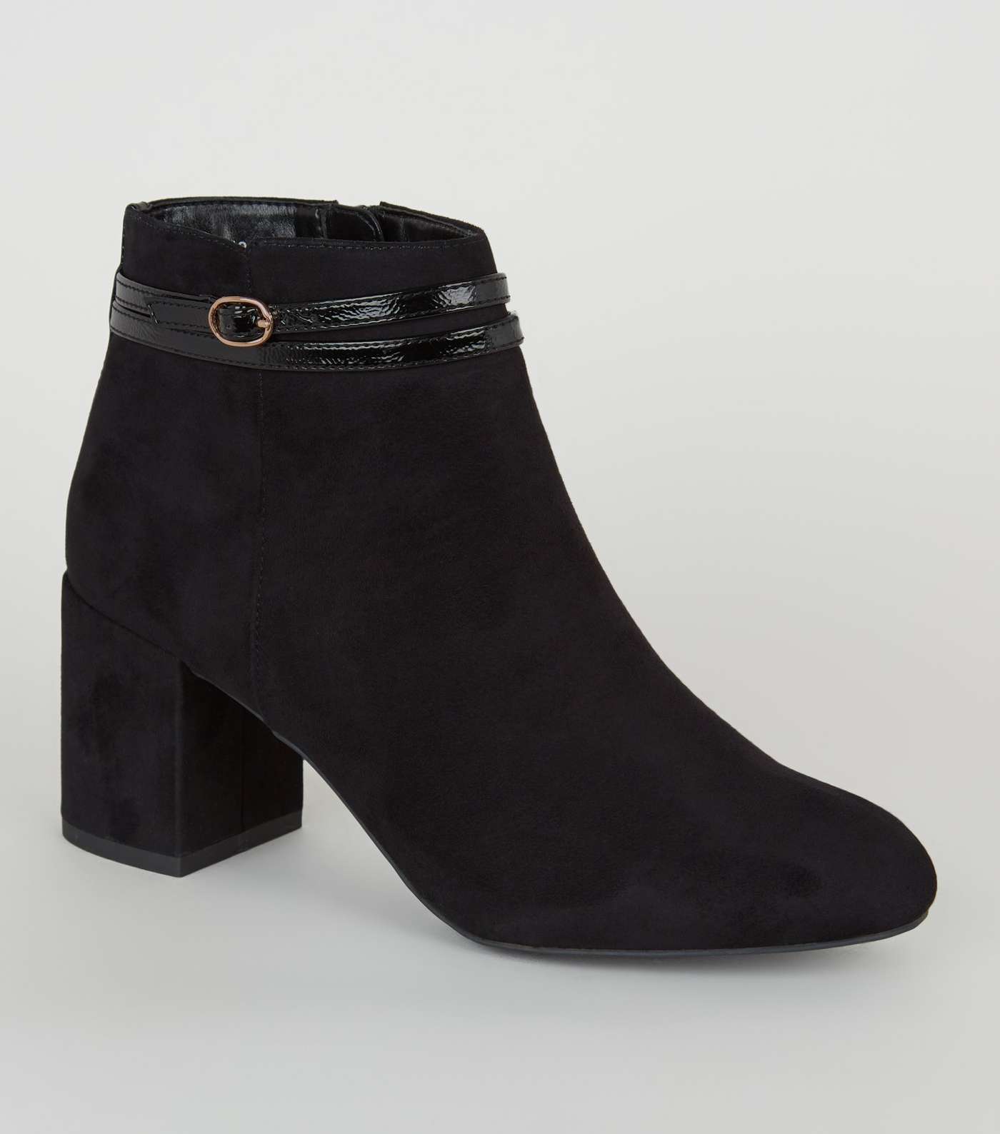 Black Suedette Ankle Strap Heeled Boots