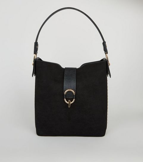 Black Leather-Look Side Stud Tote Bag