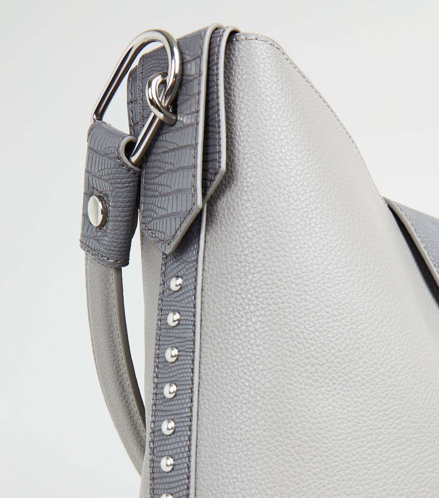 Grey Leather-Look Side Stud Tote Bag Image 3