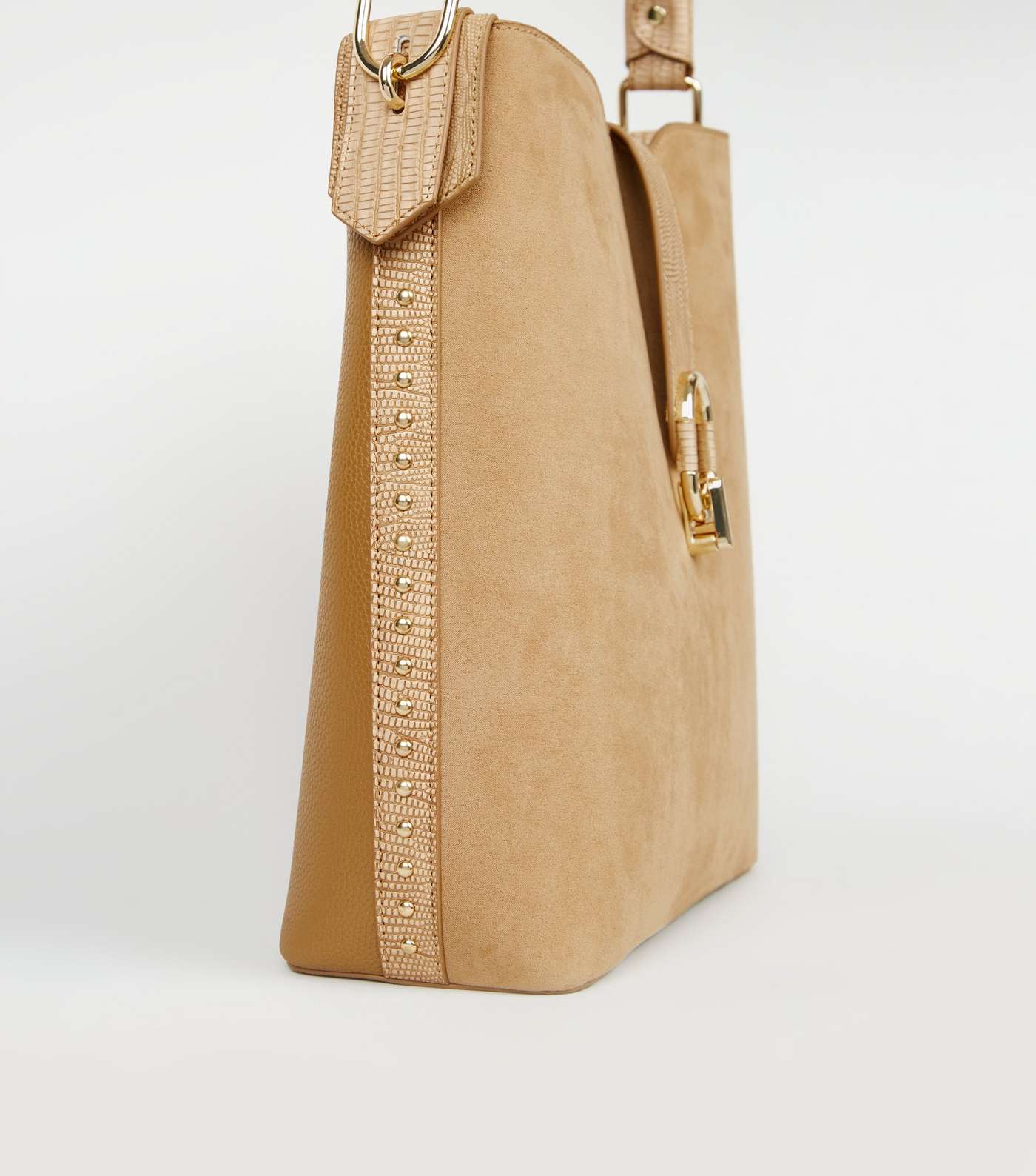 Camel Leather-Look Side Stud Tote Bag Image 3