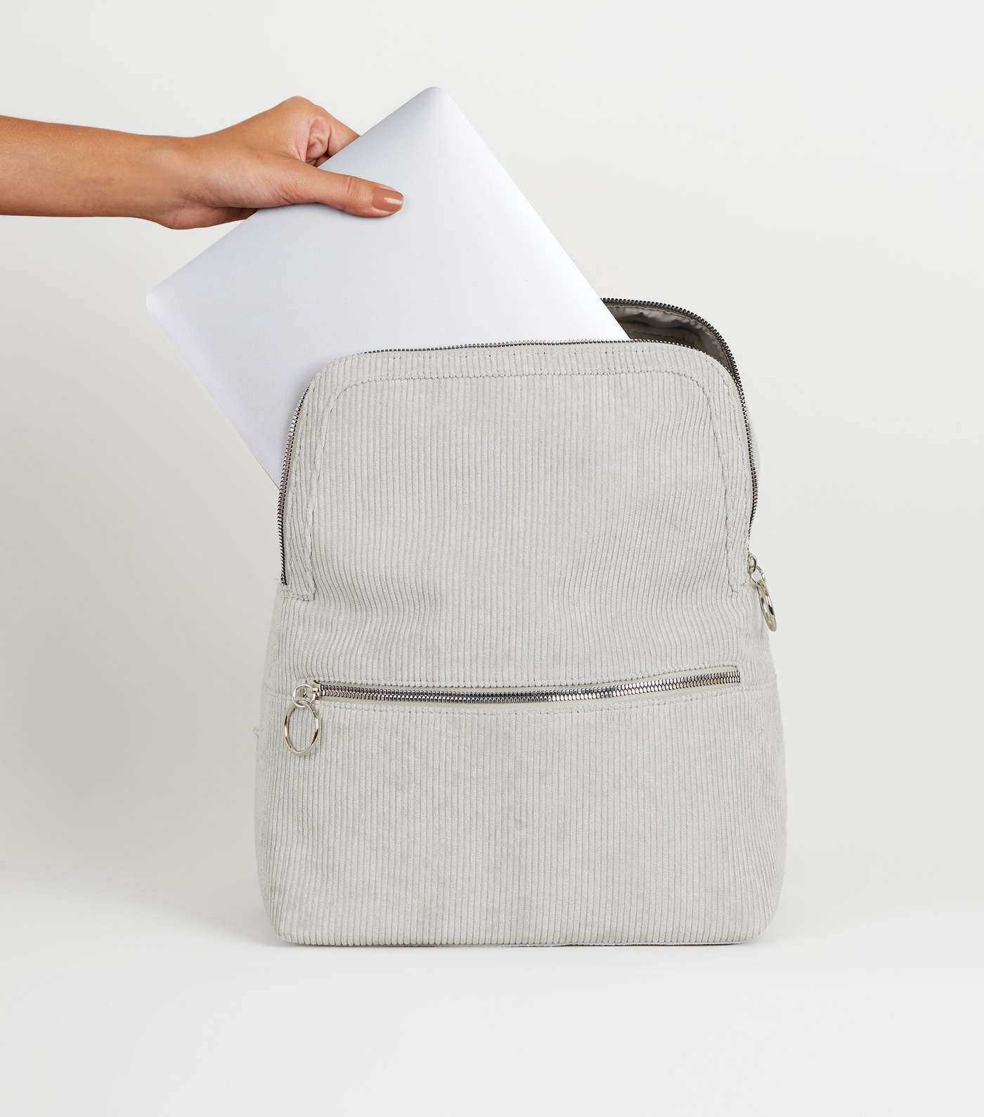 Grey Corduroy Laptop Backpack Image 7