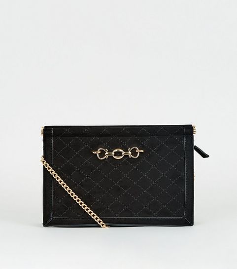 Black Suedette Quilted Shoulder Bag