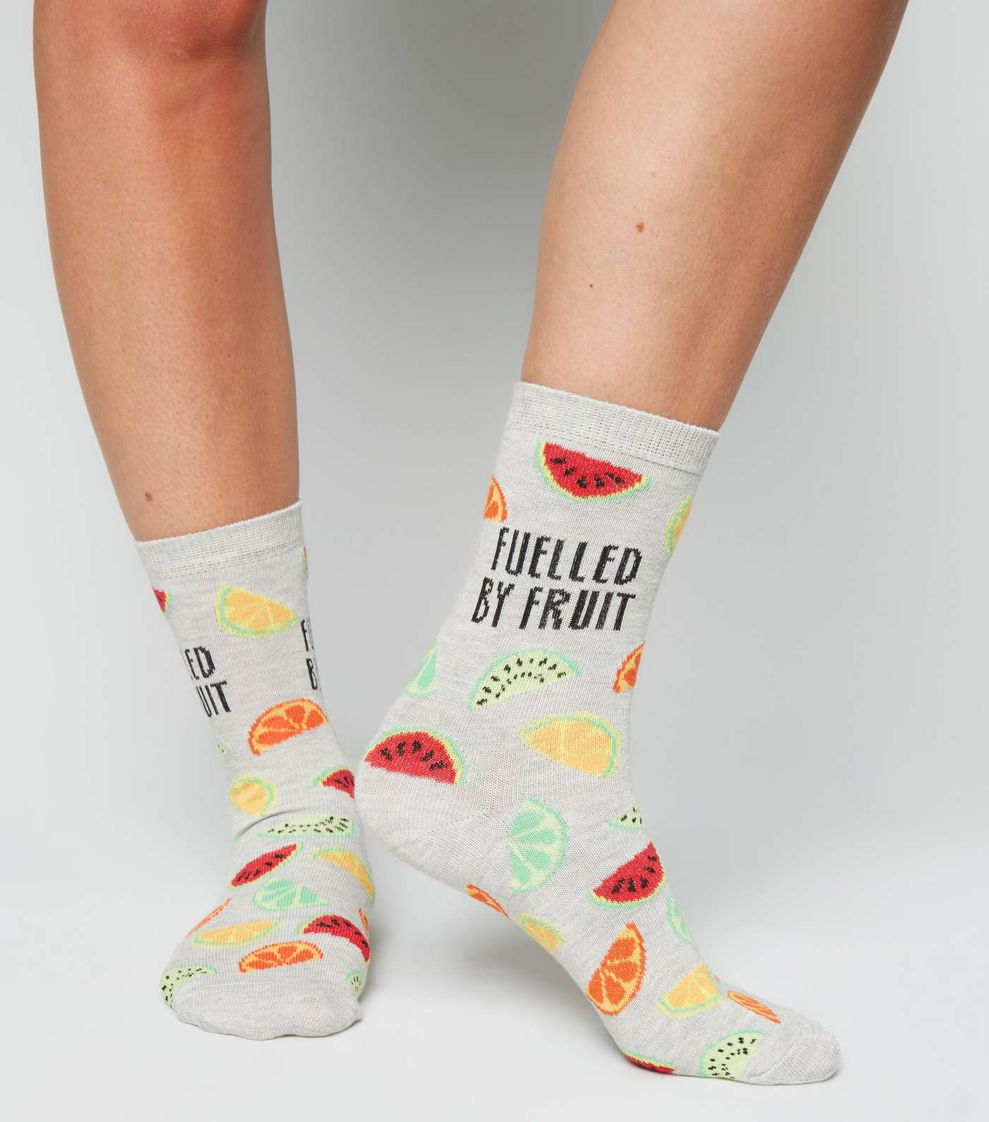 Grey Fuelled By Fruit Slogan Socks Image 2