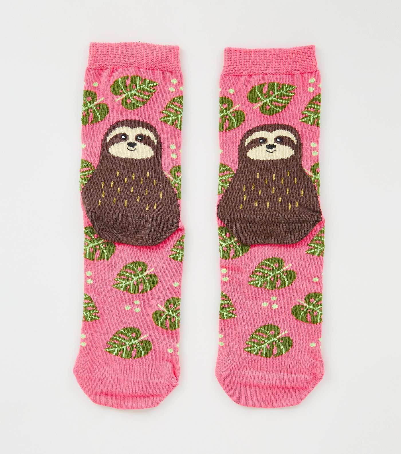 Bright Pink Sloth Leaf Socks
