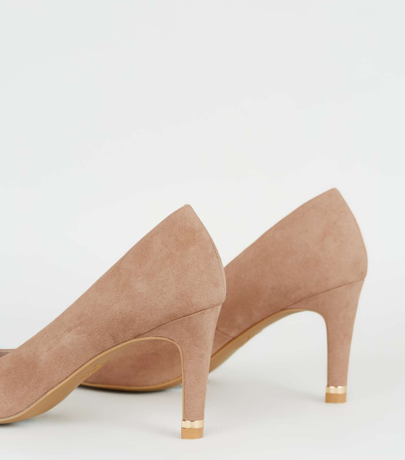 Light Brown Suedette Metal Heel Pointed Court Shoes Image 4