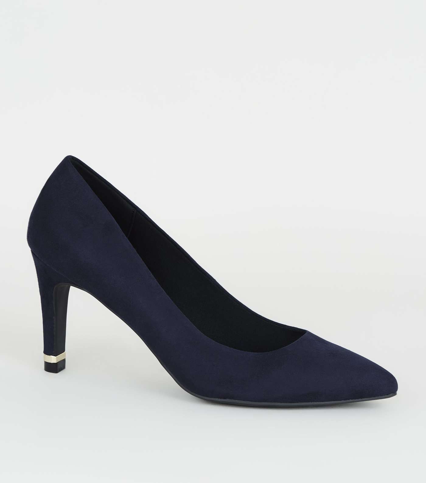 Navy Suedette Metal Heel Pointed Court Shoes