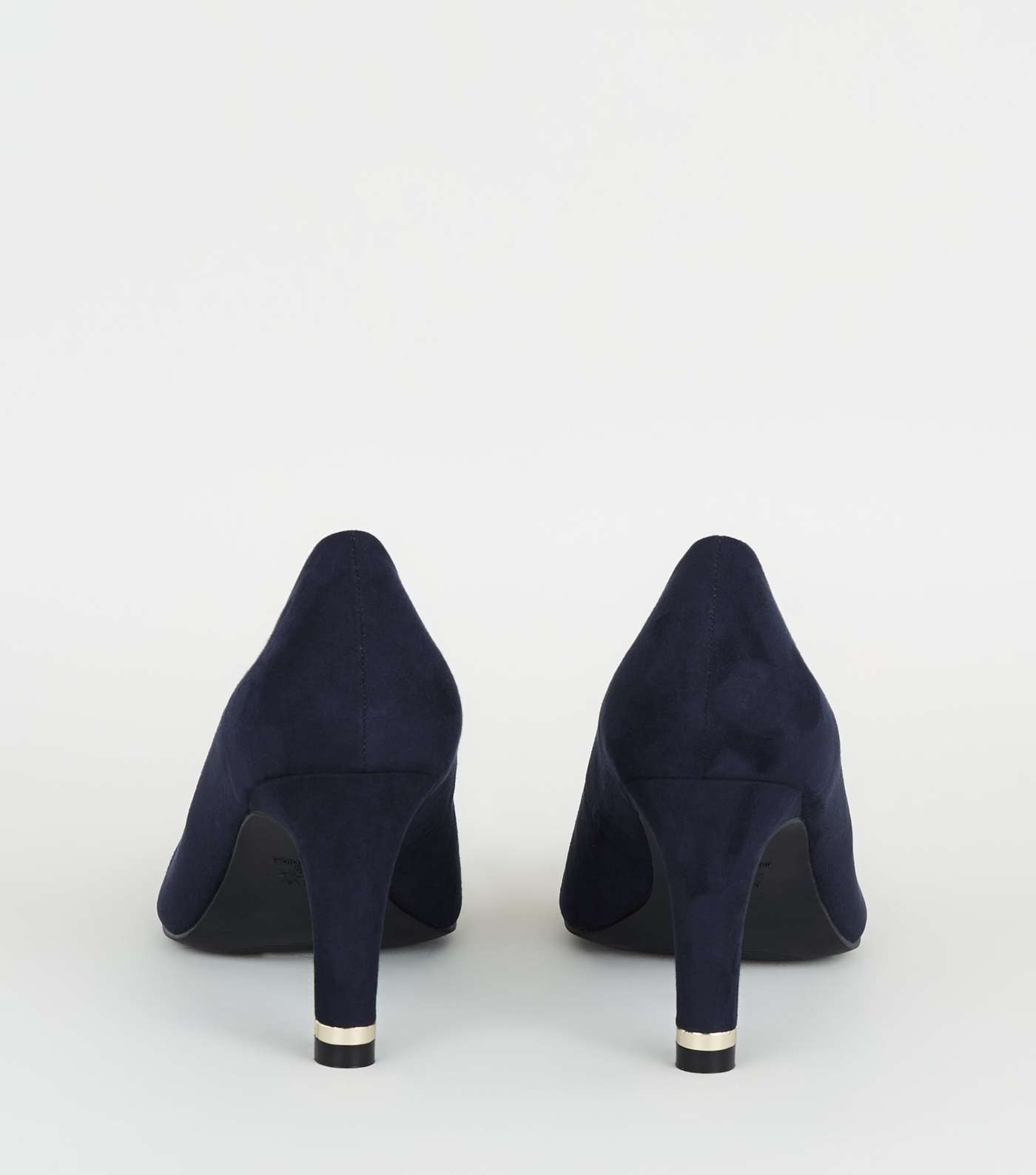 Navy Suedette Metal Heel Pointed Court Shoes Image 3