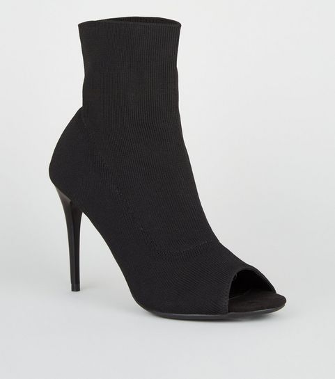 Black Stretch Sock Stiletto Peep Toes