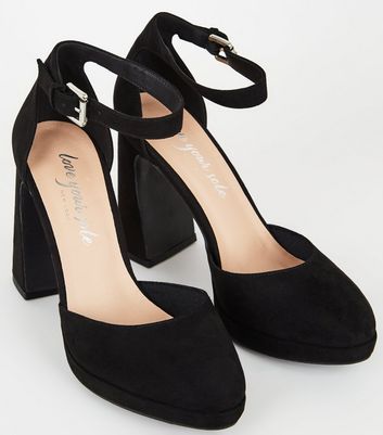 Schwarze aus Leder mit roter Sohle Plateauabsatz Damen Pumps Schwarze aus Leder mit roter Sohle Plateauabsatz Damen Pumps