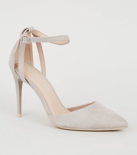 Grey Suedette 2 Part Stiletto Courts
