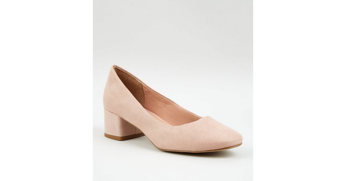 Pale Pink Suedette Low Block Heel Courts New Look
