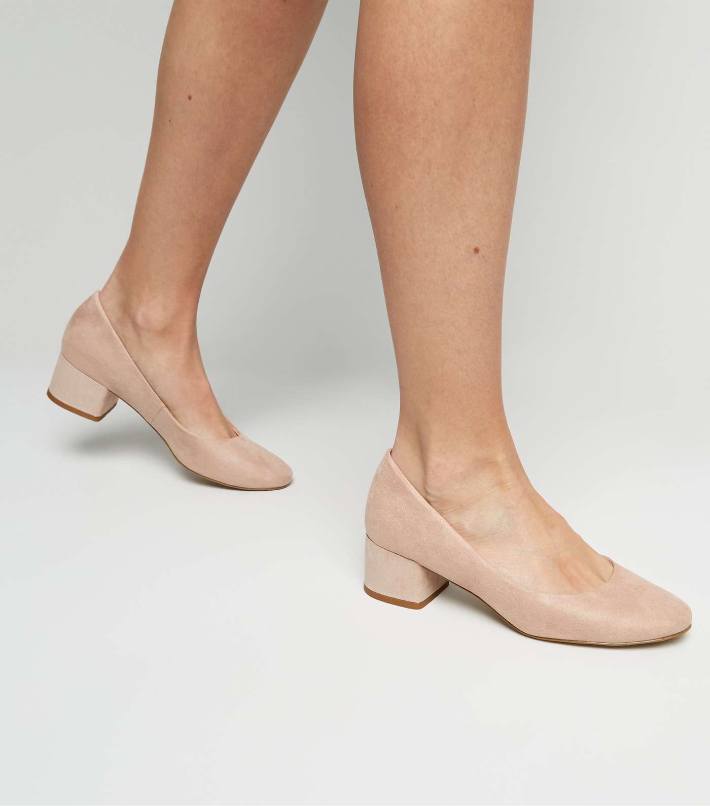 Pale Pink Suedette Low Block Heel Courts Image 2