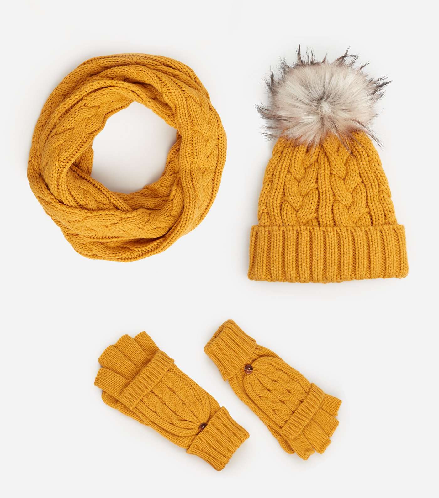 Mustard Cable Knit Snood Image 5