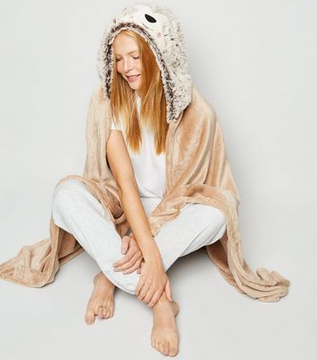 Brown Sloth Fluffy Blanket Hoodie | New 