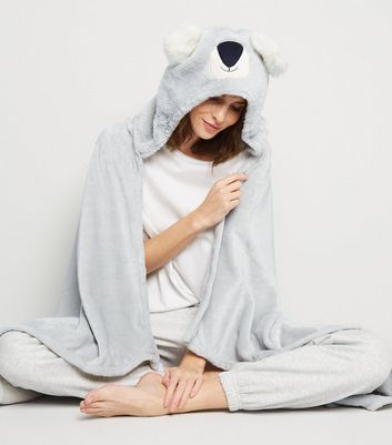 Dark Grey Fluffy Koala Blanket Hoodie