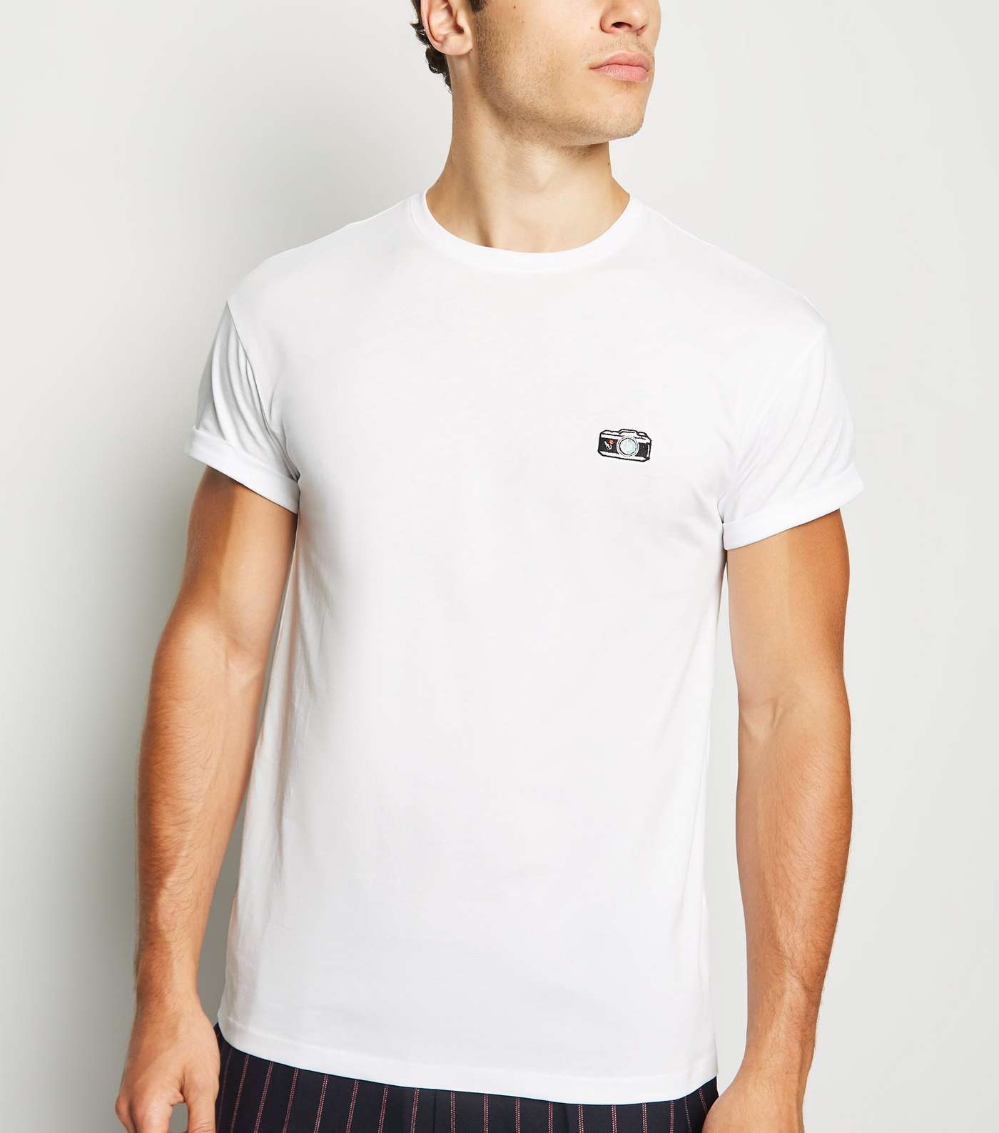 White Camera Embroidered Crew Neck T-Shirt