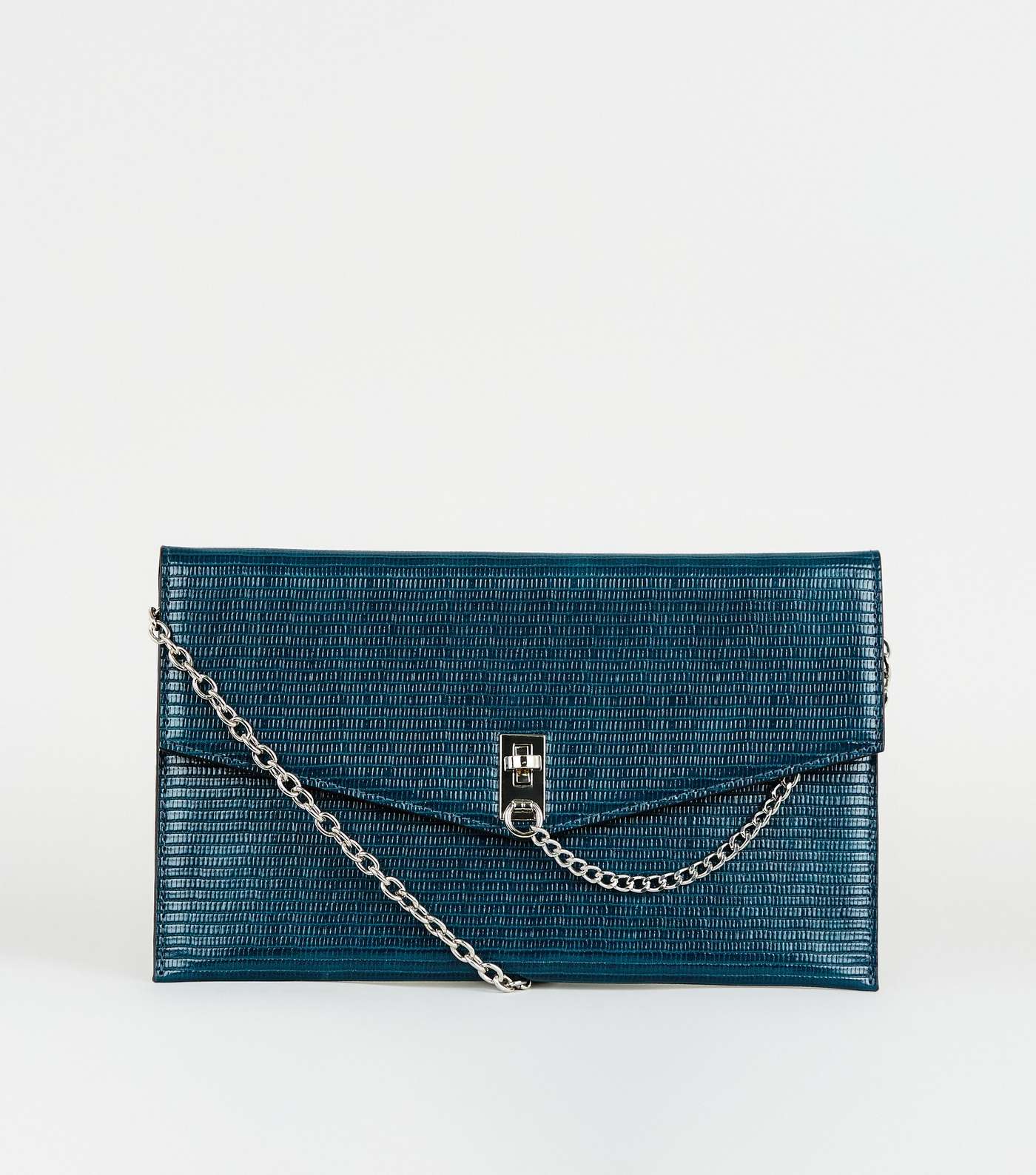 Teal Faux Snake Chain Clutch 