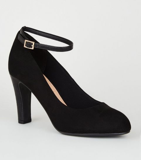 Black Suedette Round Toe Court Shoes