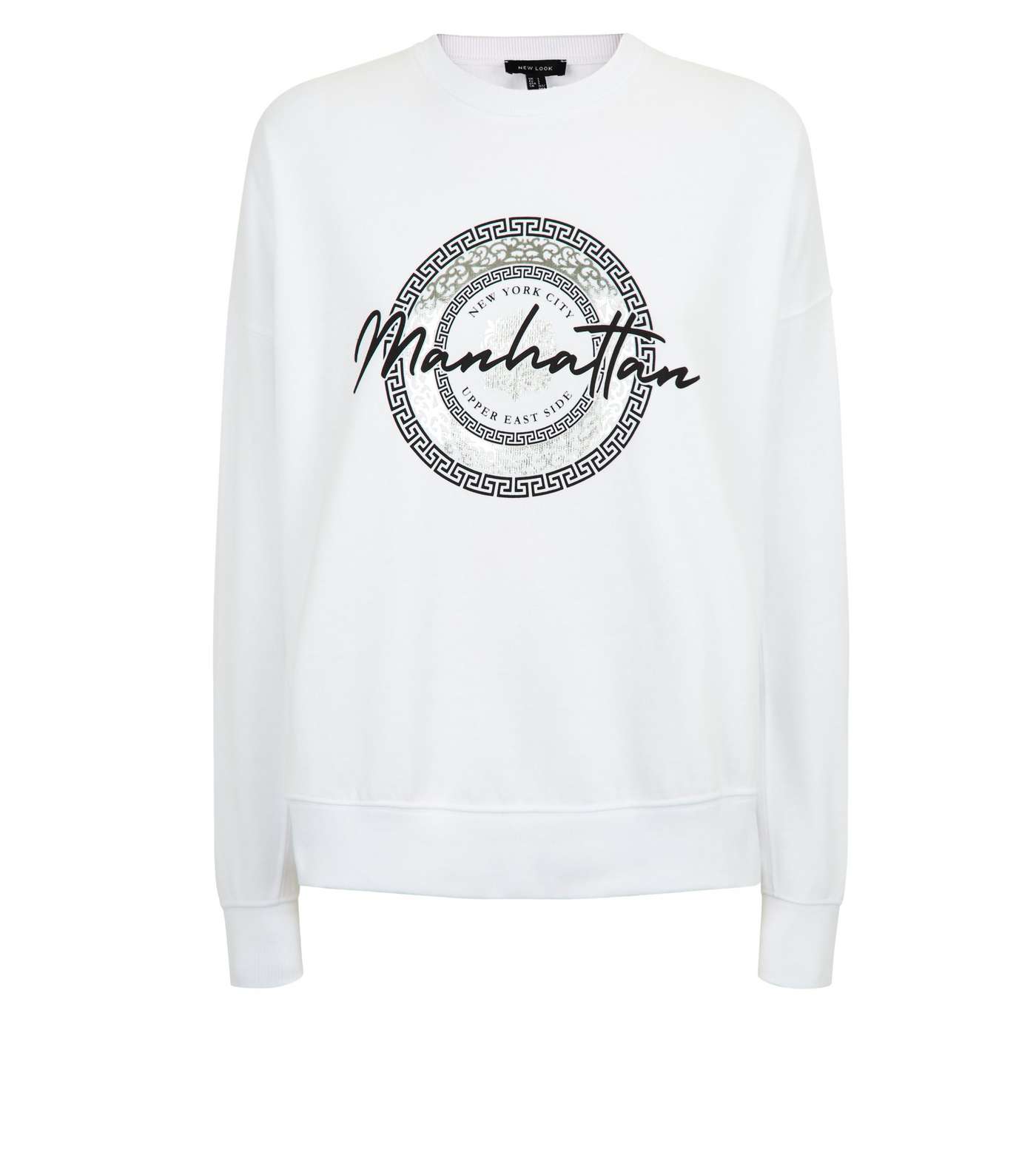 White Manhattan Slogan Metallic Sweatshirt Image 4