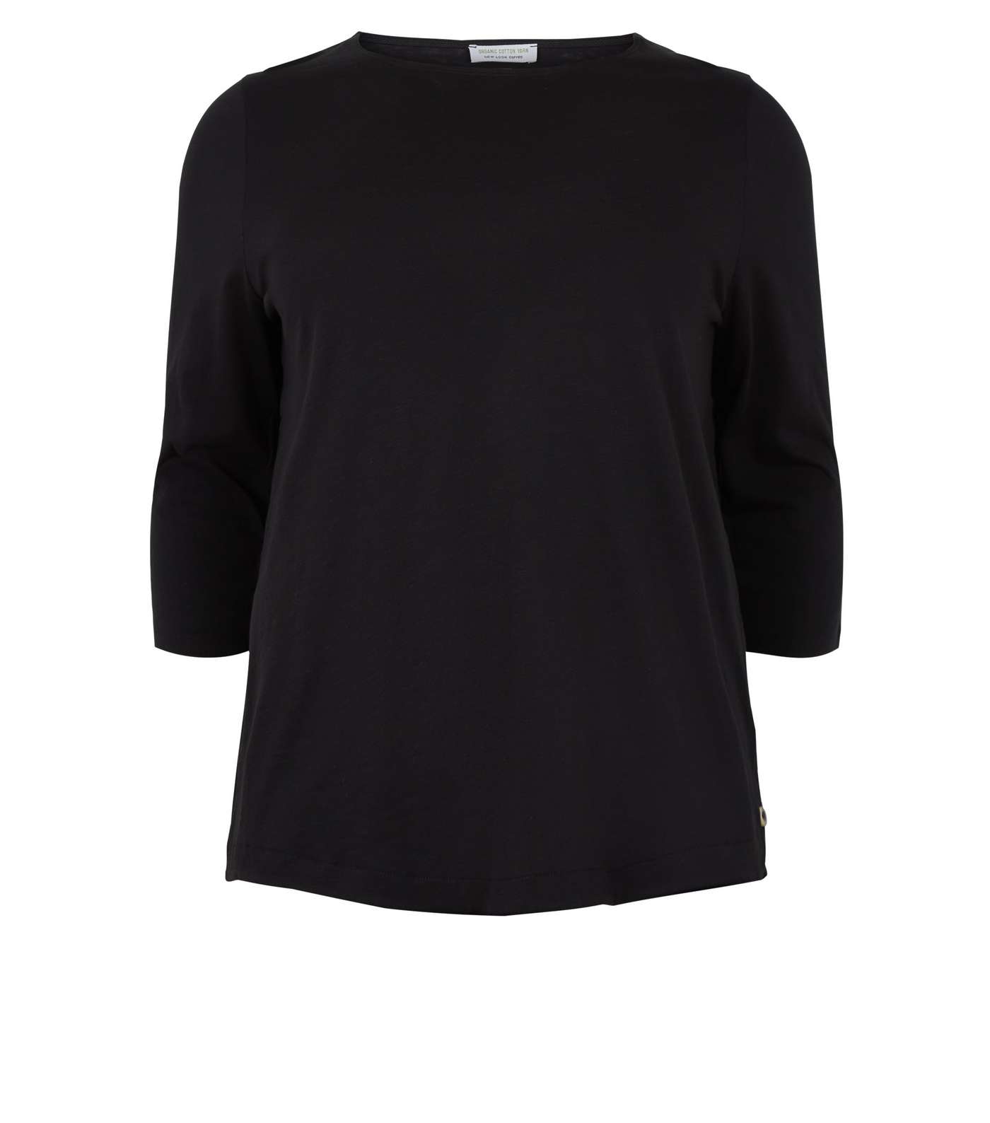 Curves Black 3/4 Sleeve Button Side T-Shirt Image 4