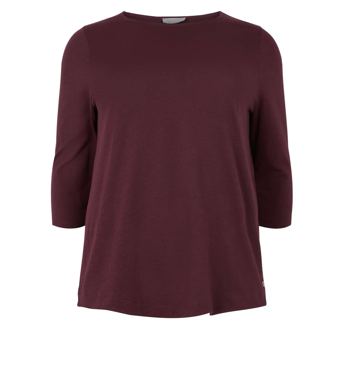 Curves Burgundy 3/4 Sleeve Button Side T-Shirt Image 4
