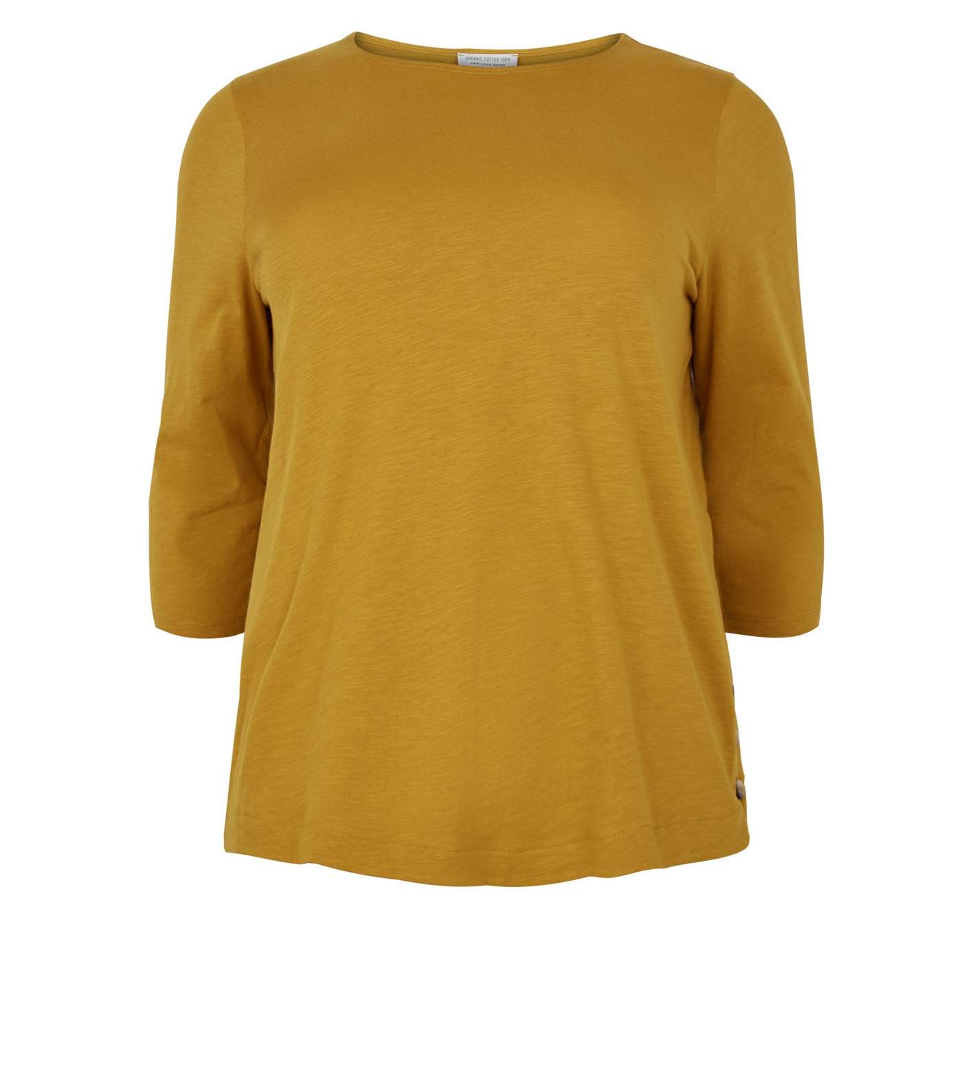Curves Mustard 3/4 Sleeve Button Side T-Shirt Image 4
