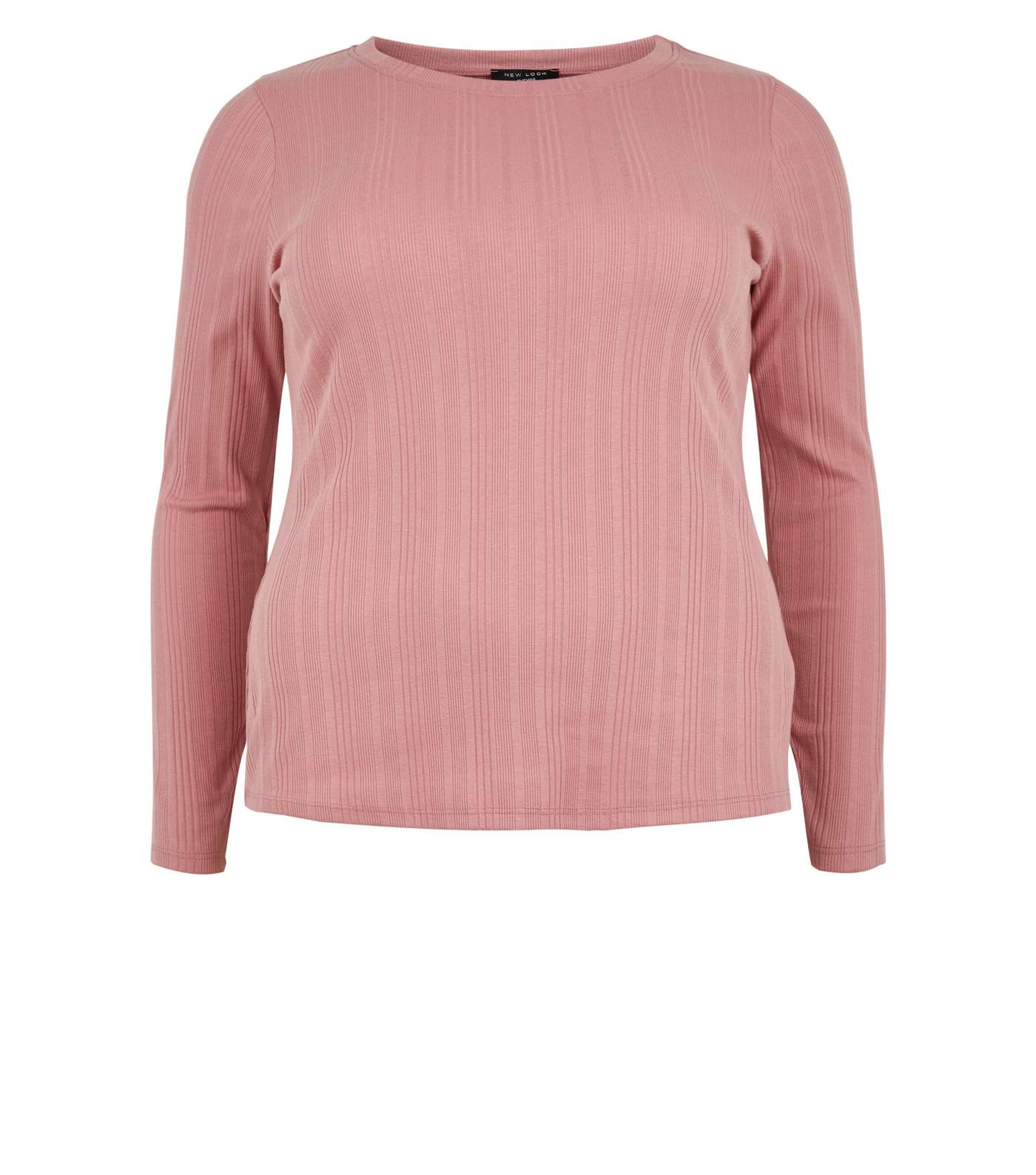 Curves Mid Pink Ribbed Long Sleeve Top Image 4