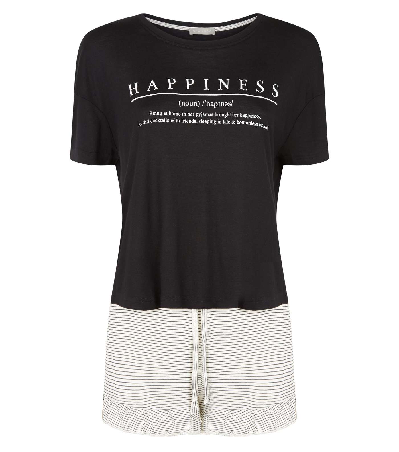 Off White Stripe Happiness Slogan Pyjama Set Image 4