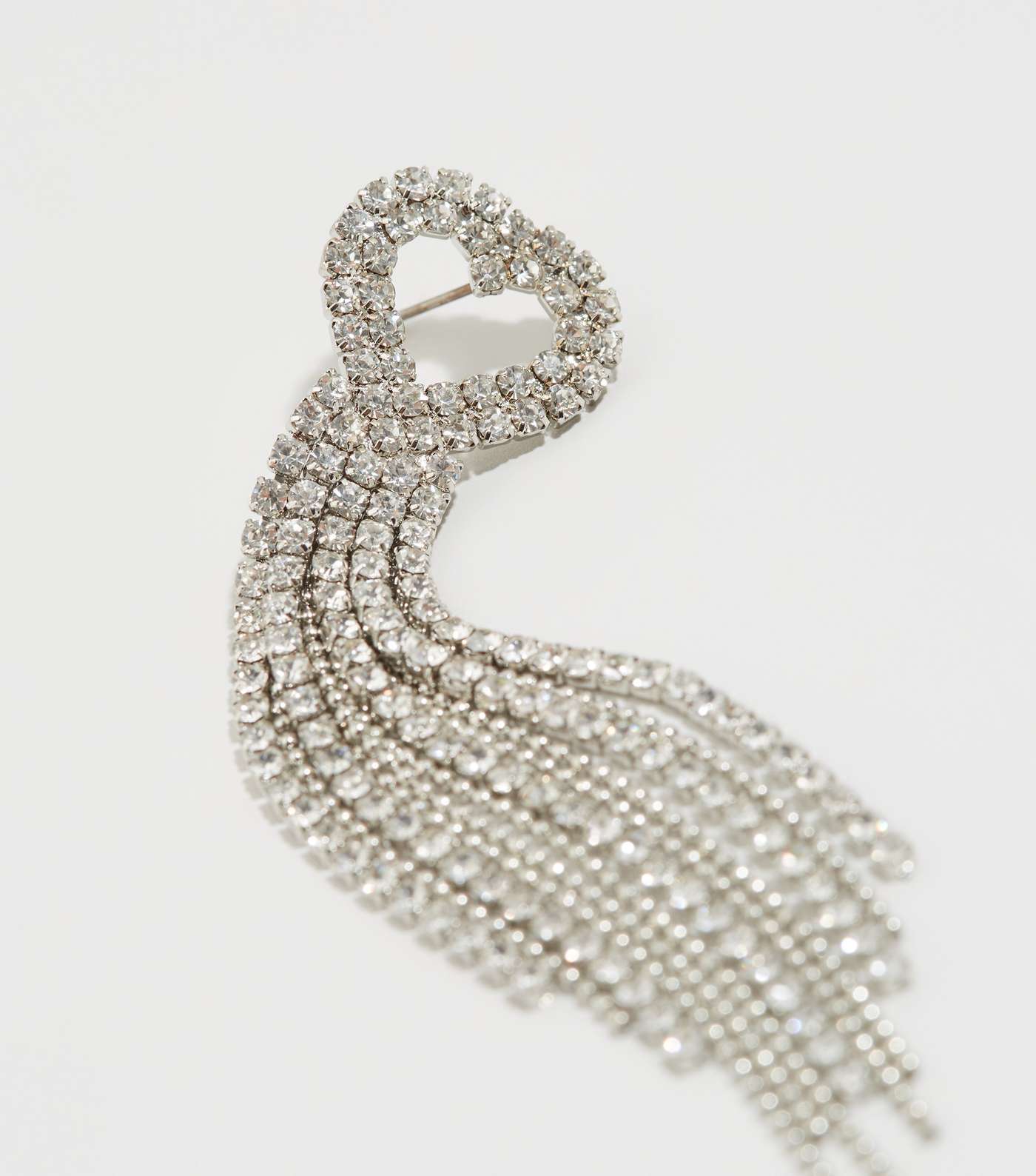 Silver Heart Diamanté Tassel Drop Earrings Image 3