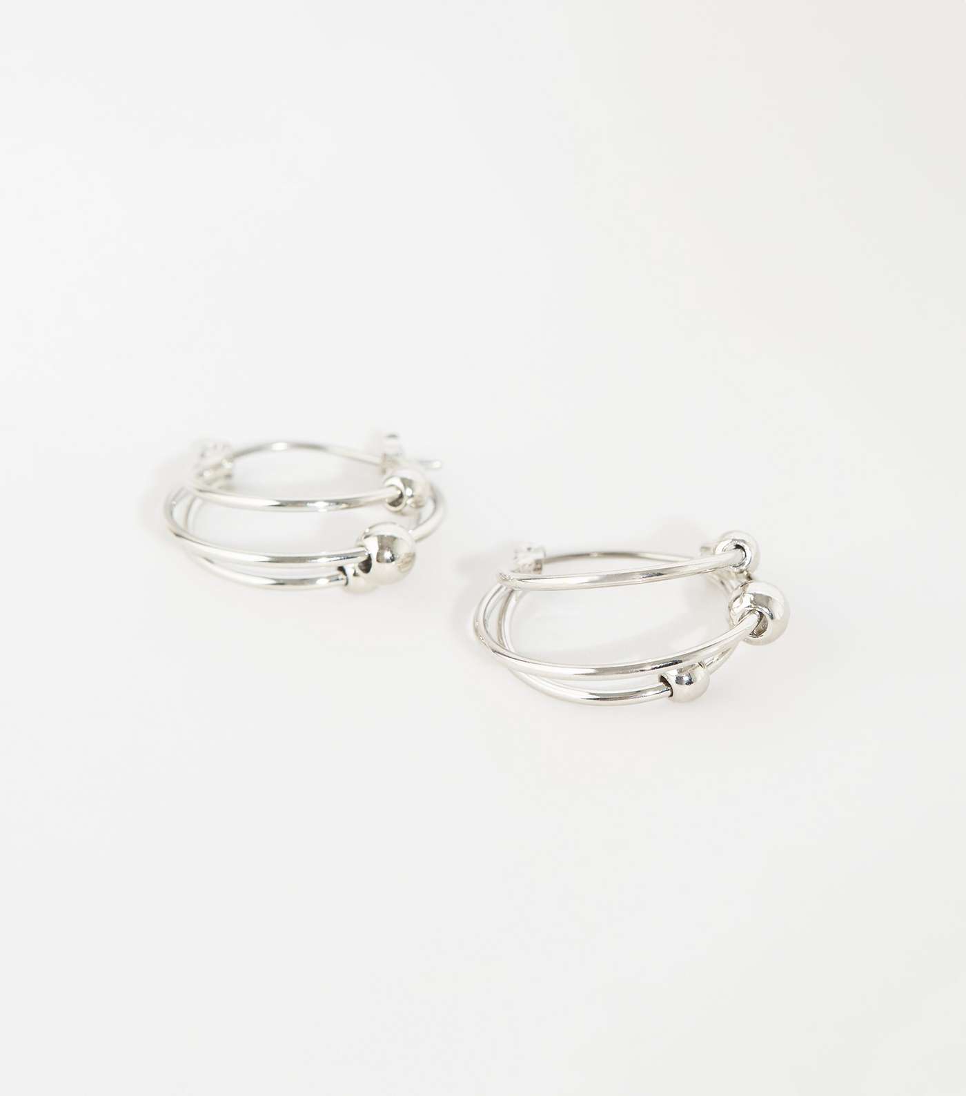 Silver Mini Bead Triple Hoop Earrings