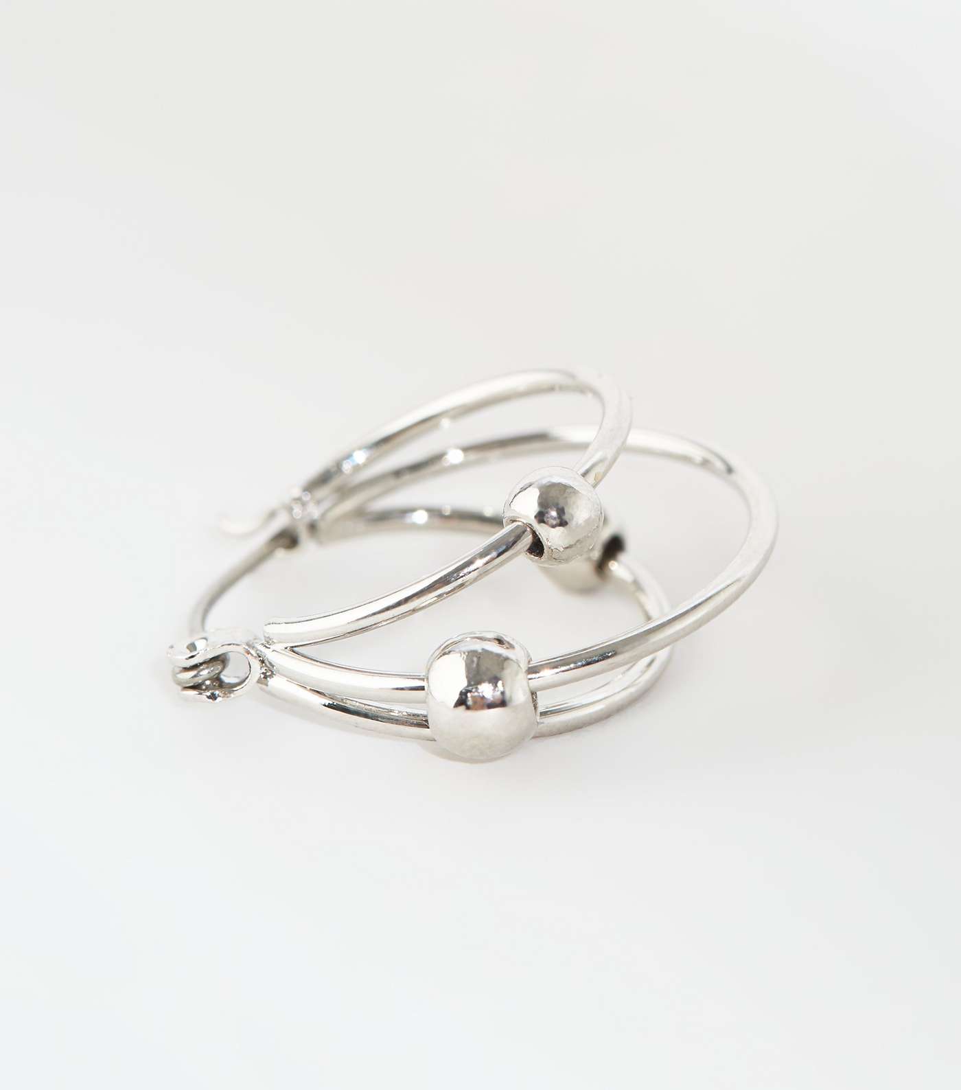 Silver Mini Bead Triple Hoop Earrings Image 3