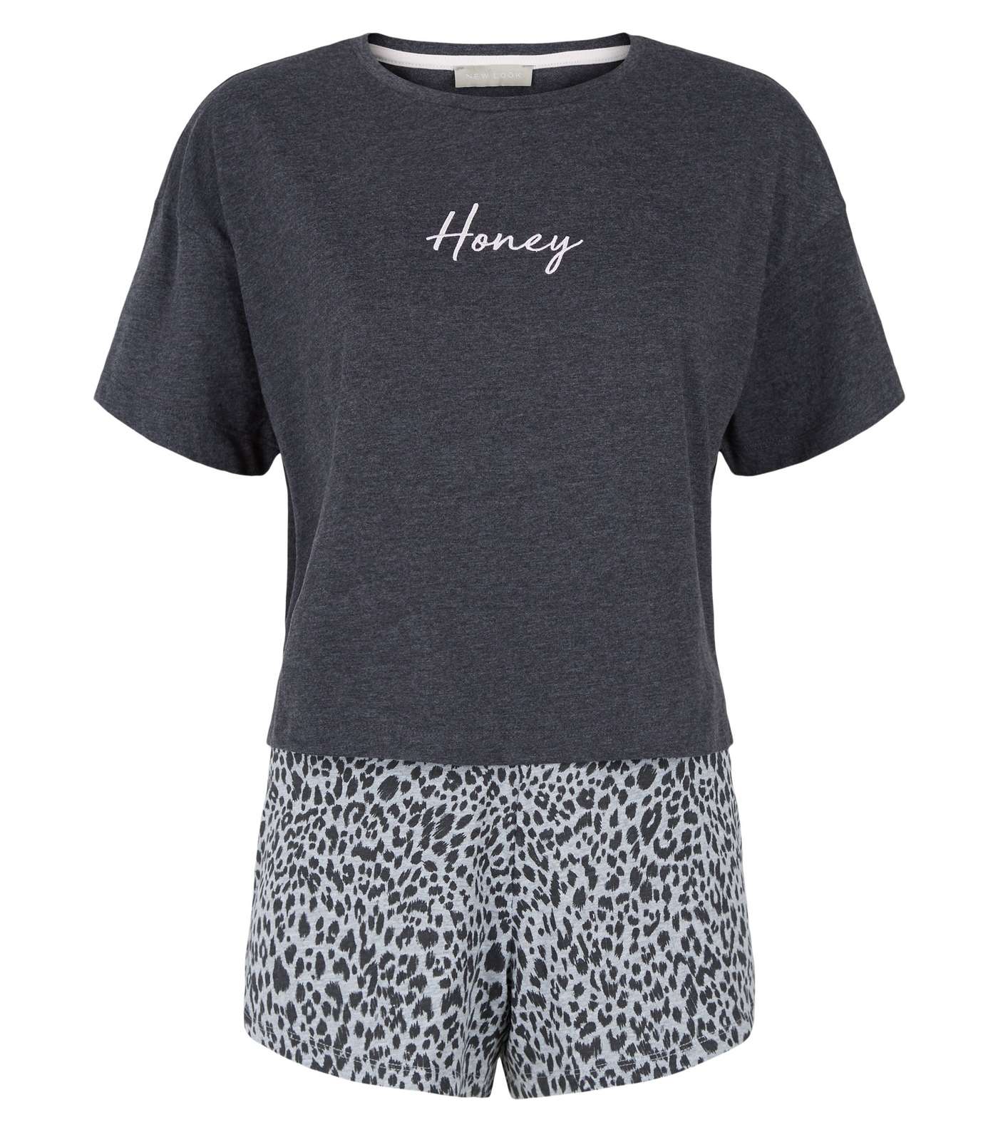 Grey Leopard Print Honey Slogan Pyjama Set Image 4