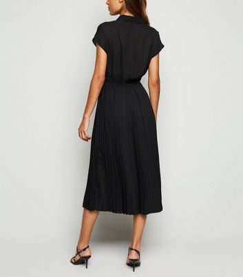 black pleated shirt dress