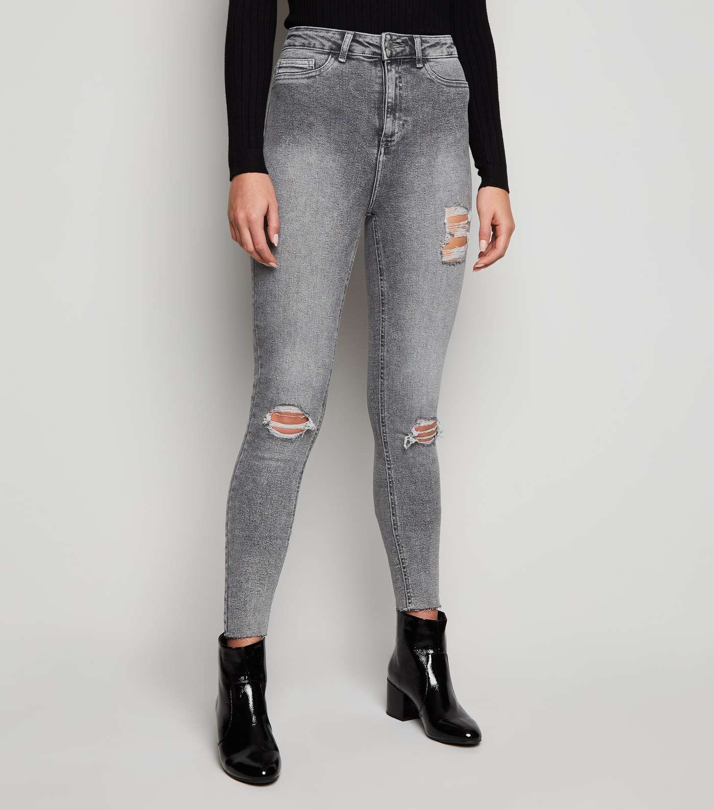 Tall Dark Grey Ripped Hallie Super Skinny Jeans Image 2