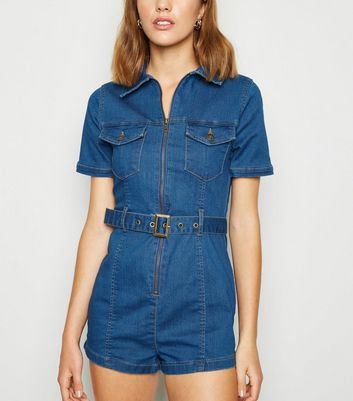 zip up denim playsuit