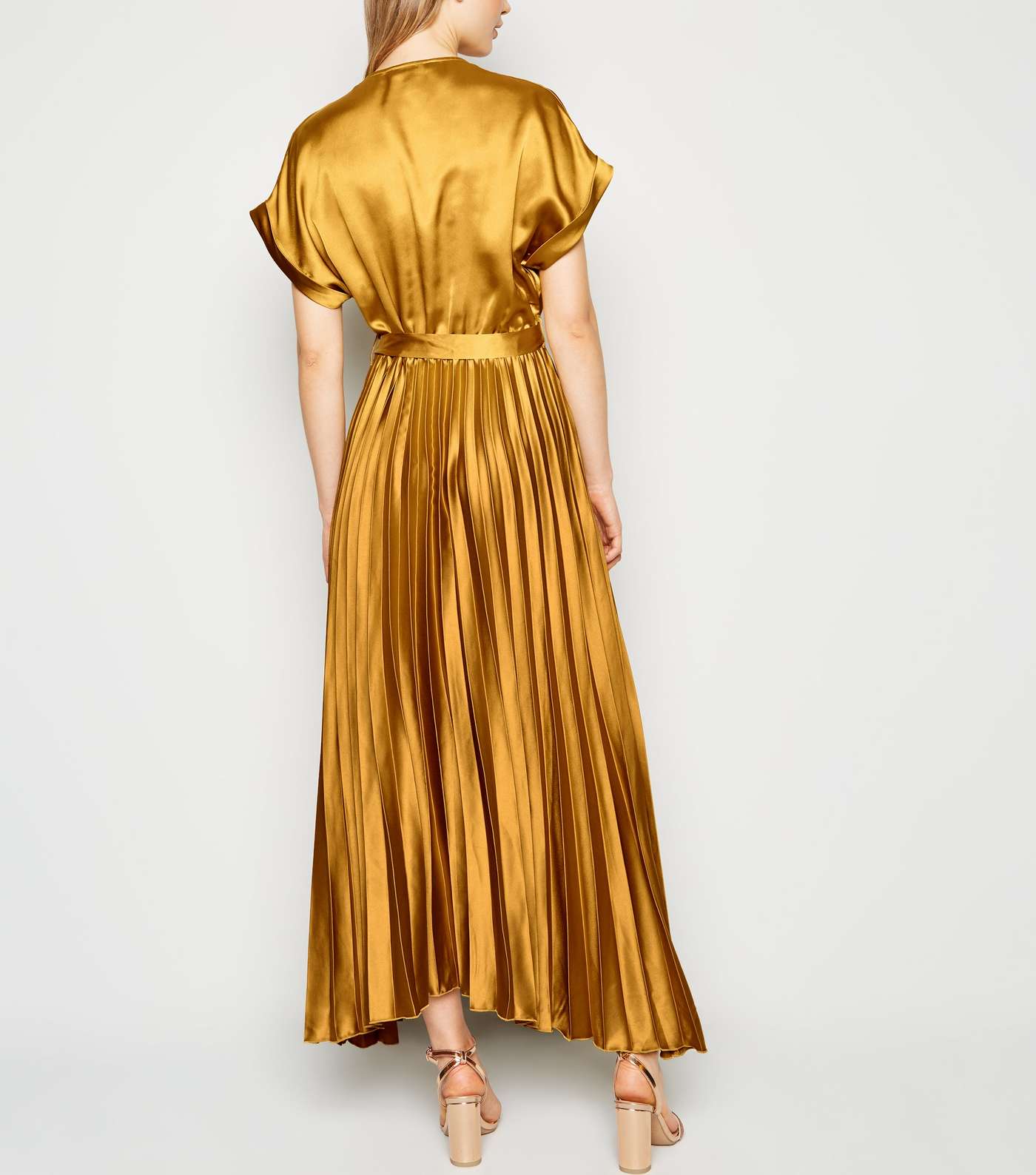 Tall Mustard Satin Pleated Midi Dress Image 3