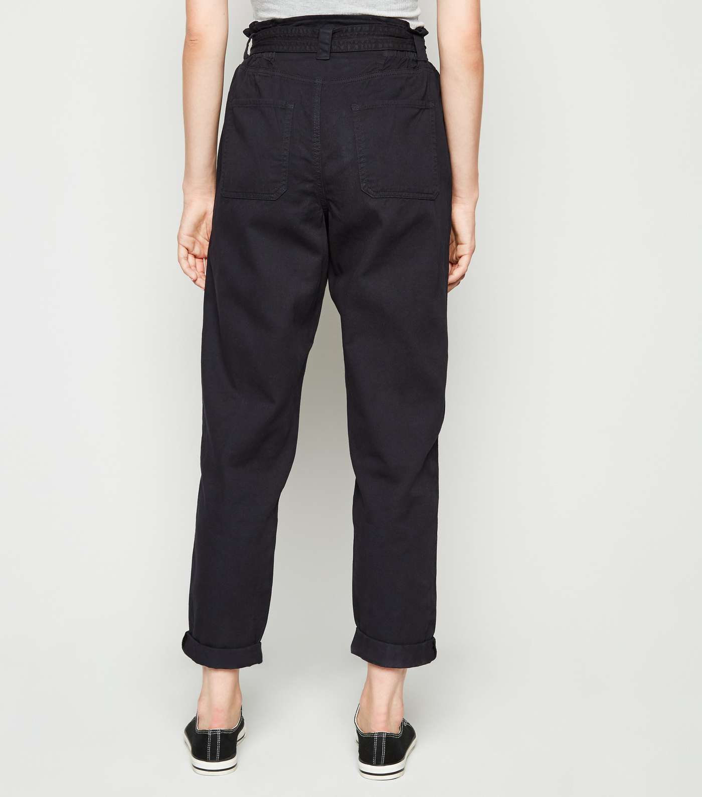 Black Denim High Waist Belted Utility Trousers Image 3