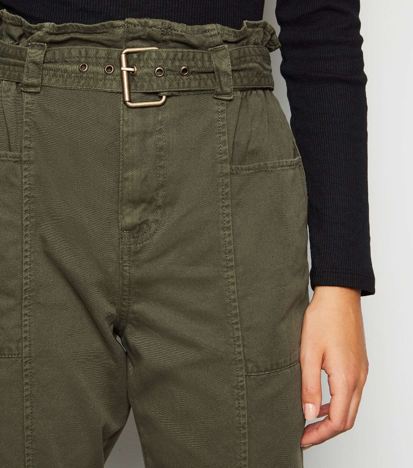 Khaki Denim High Waist Belted Utility Trousers Image 5