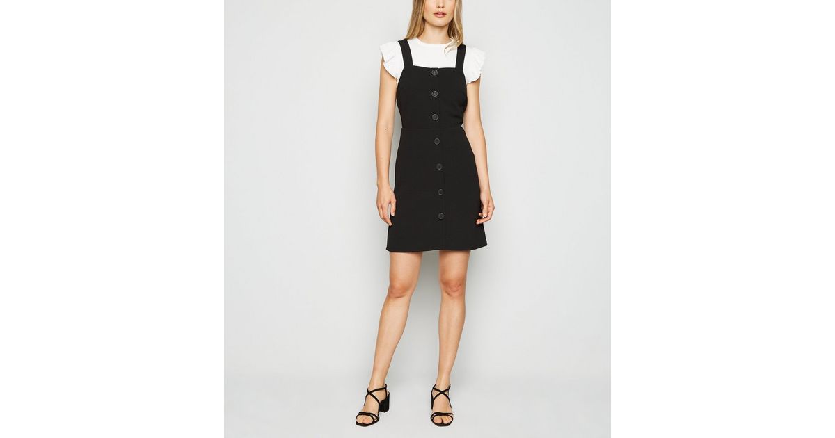13039 Black Button Pinafore Dress main image 0