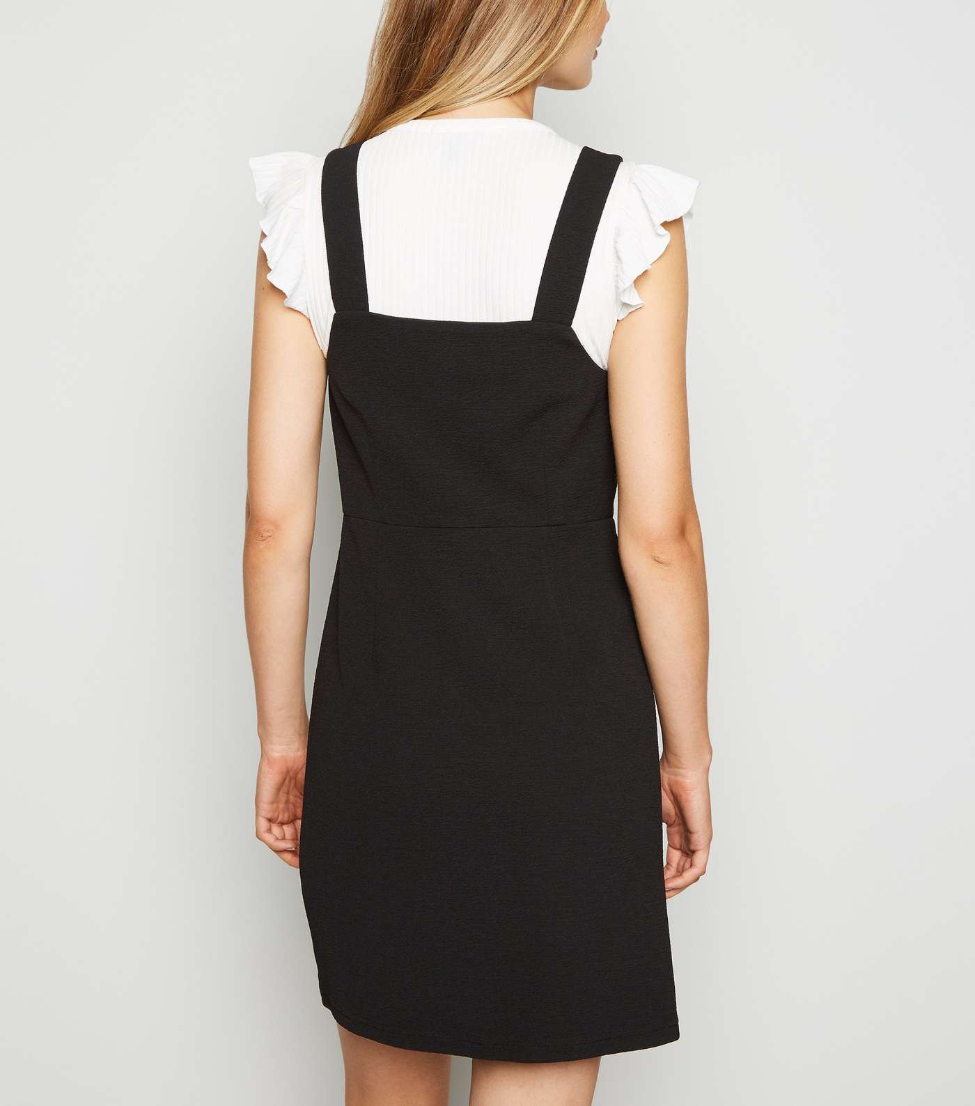Black Button Front Fitted Pinafore Dress Image 2