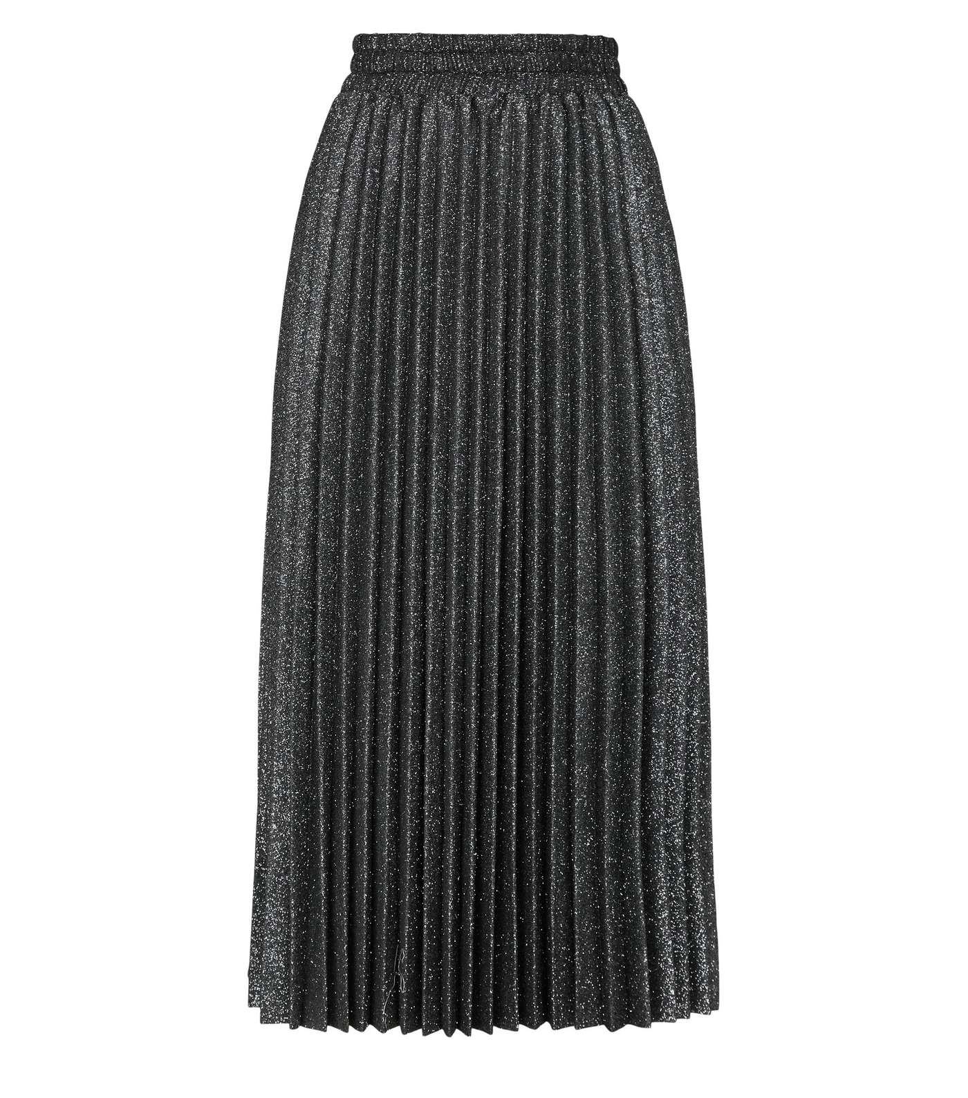 Petite Grey Glitter Pleated Midi Skirt Image 4