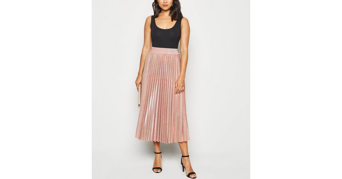 Petite Bronze Glitter Pleated Midi Skirt | New Look