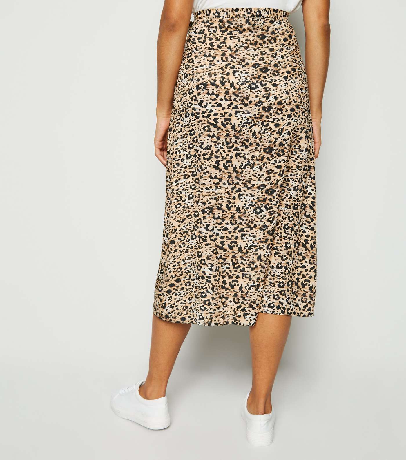 Petite Brown Leopard Print Wrap Midi Skirt Image 3