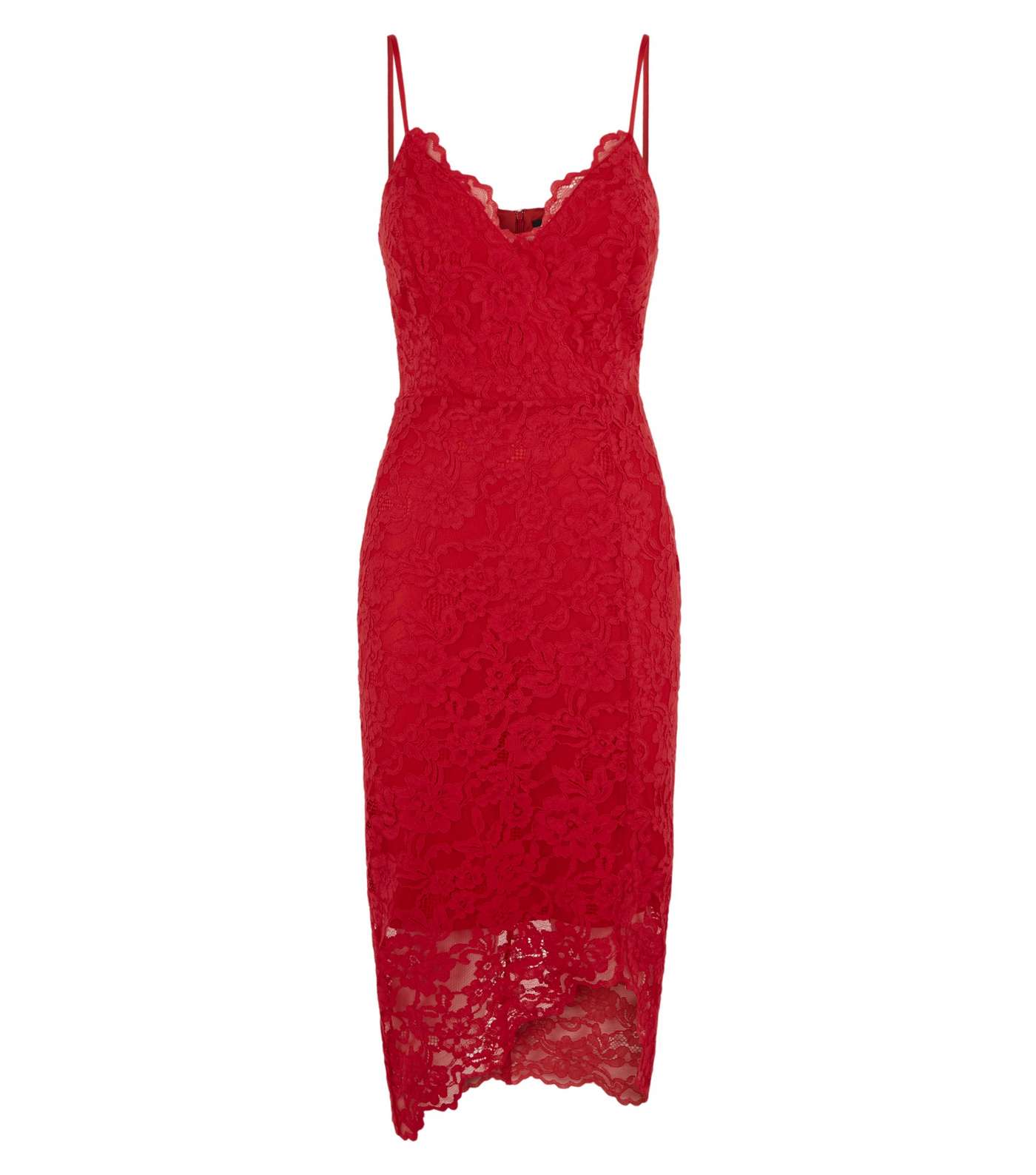 Red Lace Asymmetric Wrap Midi Dress Image 4
