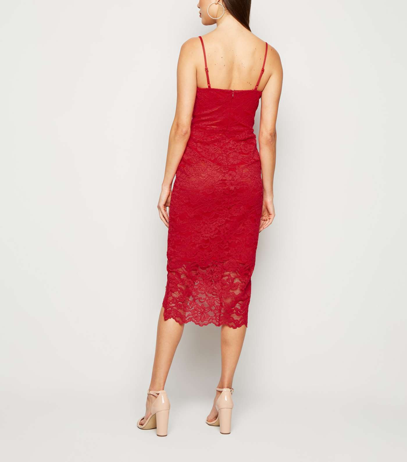 Red Lace Asymmetric Wrap Midi Dress Image 2