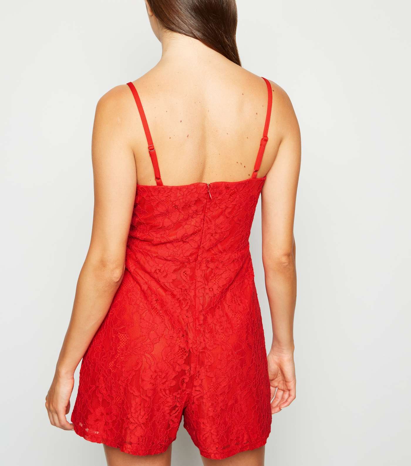 Red Lace Strappy Playsuit Image 3