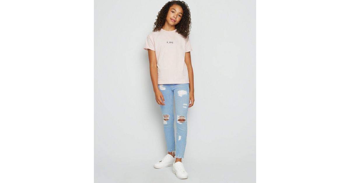 Girls Blue Bleach High Waist Hallie Super Skinny Jeans New Look